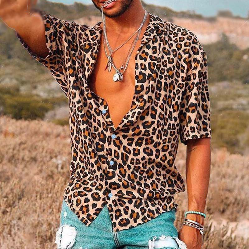 Men's Casual Leopard Print Short Sleeve Shirt 55304358M