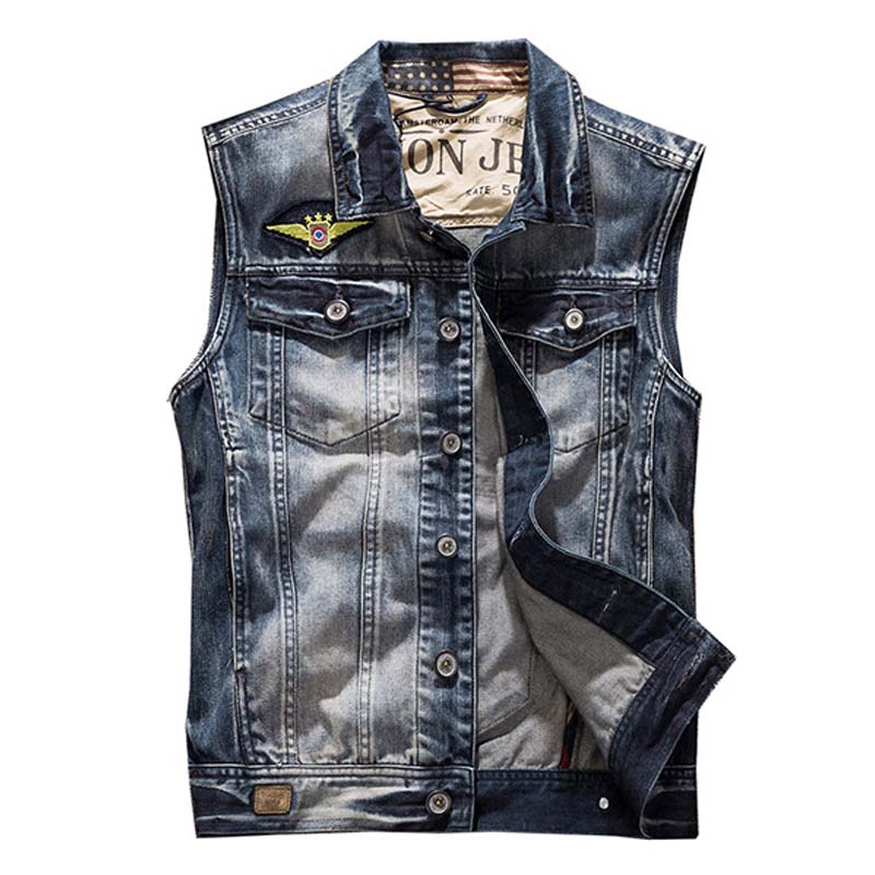 Men's Slim Fit Big Pocket Biker Denim Vest 21485857M