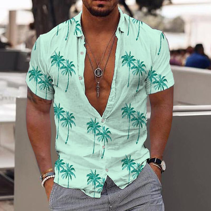 Men's Beach Hawaiian Print Lapel Shirt 03515426X