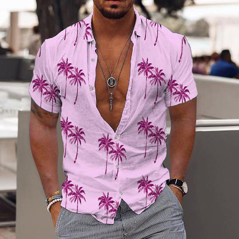 Men's Beach Hawaiian Print Lapel Shirt 03515426X
