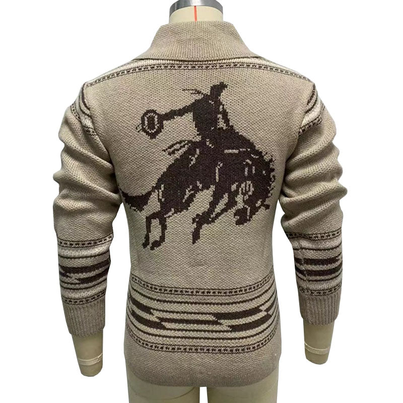 Chaqueta tipo cárdigan de punto jacquard vintage con solapa para hombre 26382727M