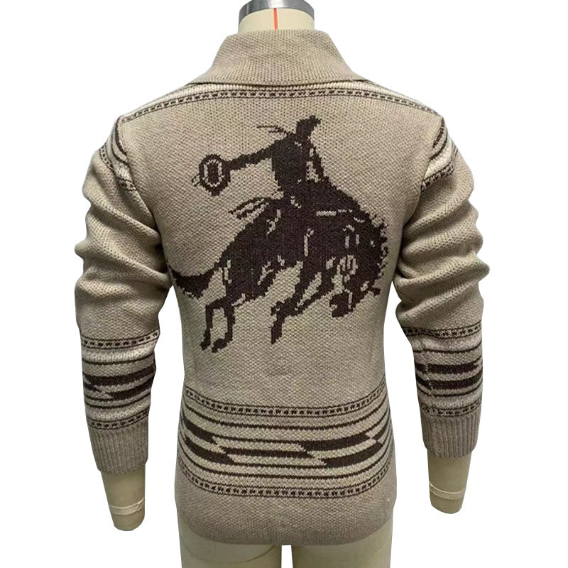 Men's Lapel Vintage Jacquard Knit Cardigan Jacket 26382727M