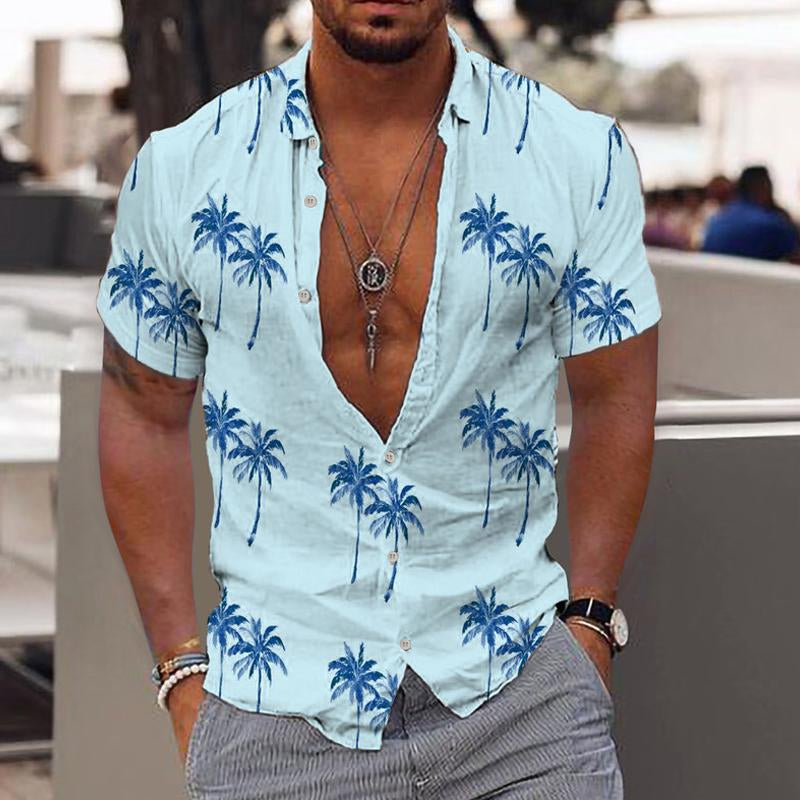 Men's Beach Hawaiian Print Lapel Shirt 03515426X