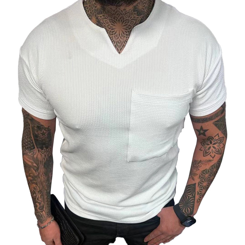 Men's V Neck Short Sleeve Solid Color Casual T-Shirt 13484664X