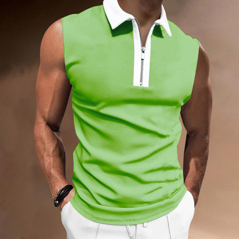 Men's Lapel Collar Contrast Sleeveless Polo Shirt 64017169M