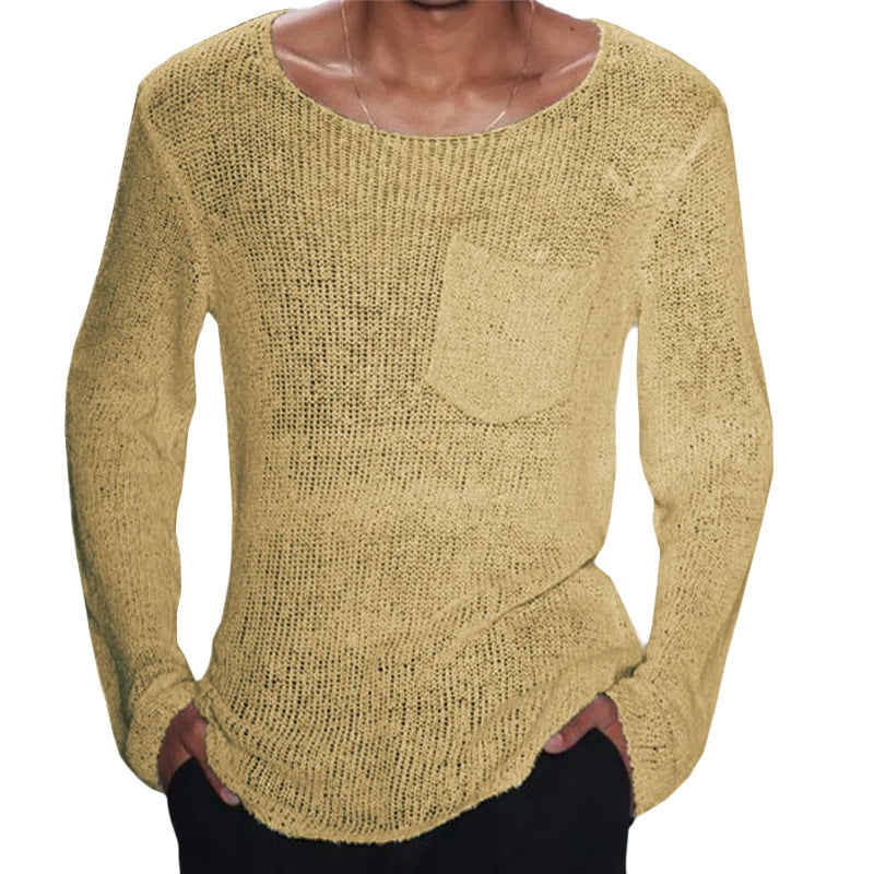 Men's Casual Thin Long Sleeve Pocket Knitted Sweater 82174528M