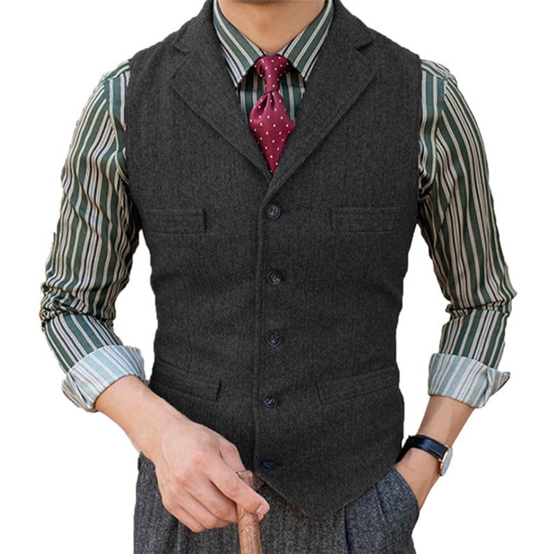 Gilet de costume à simple boutonnage à revers classique vintage pour homme 15824060M