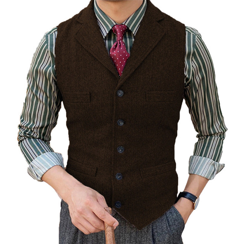 Gilet de costume à simple boutonnage à revers classique vintage pour homme 15824060M