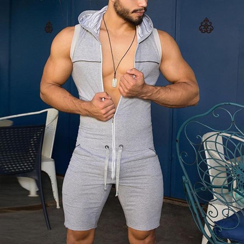 Men's Sports Casual Sleeveless Hooded Jumpsuit 16271771Y