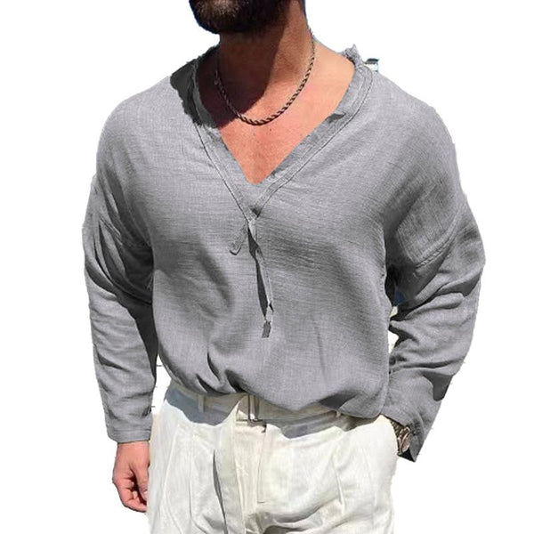 Men's Cotton and Linen Casual V-neck shirt 66123670X