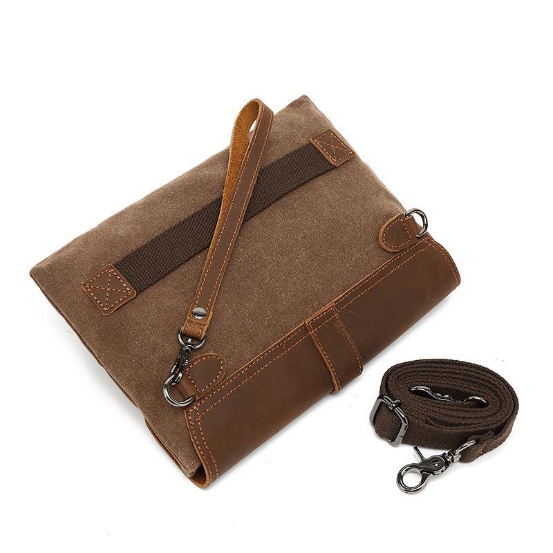 Vintage Flap Leather Canvas Panel Clutch Bag Bag