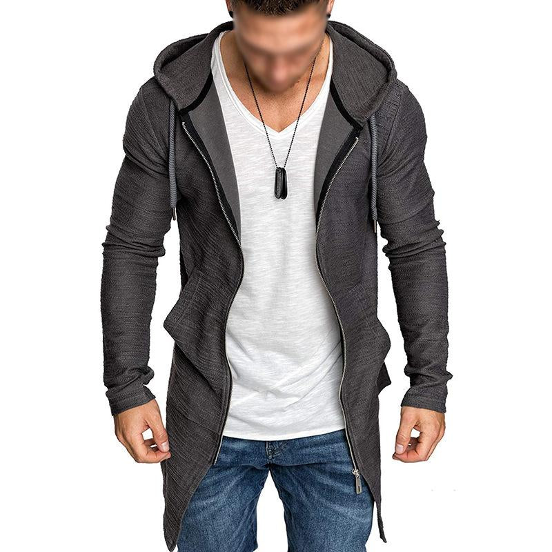 Men's Casual Solid Color Hooded Irregular Hem Sweatshirt Jacket 62360058Y