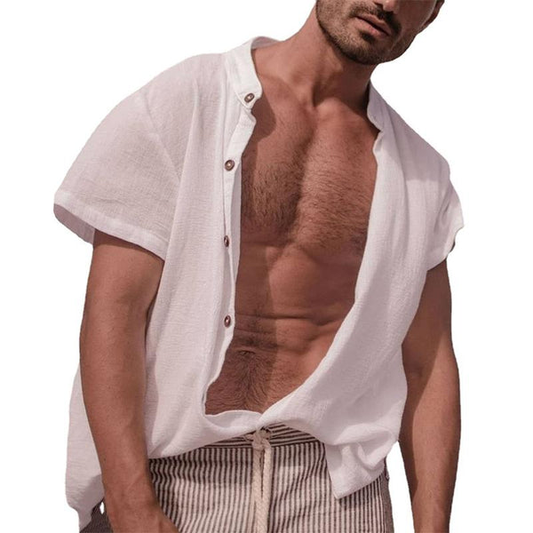 Men's Casual Stand Collar Loose Short Sleeve Shirt 86157213M