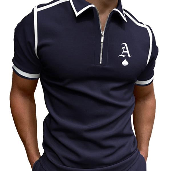 Men's Zip Colorblock Short Sleeve Polo Shirt 47352821M