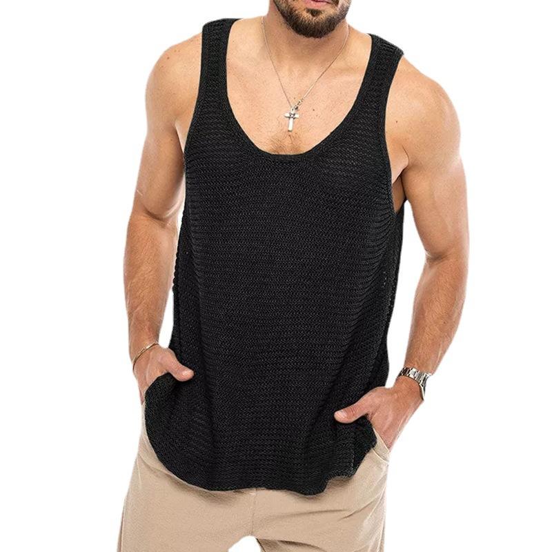 Camiseta sin mangas de punto, informal, holgada y transpirable para hombre 35014523M