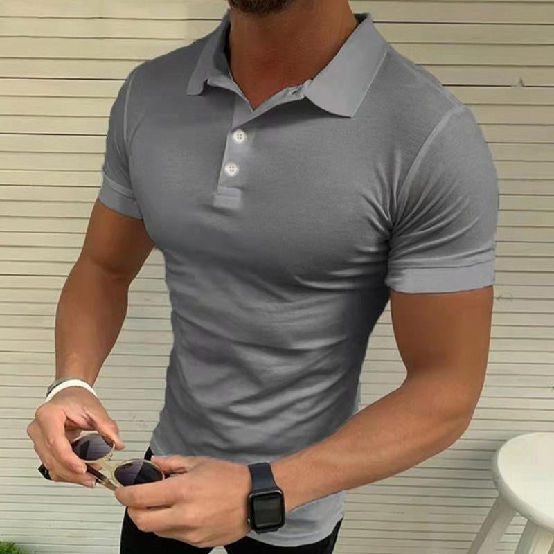Men's Casual Solid Color Polo Neck Short Sleeve T-Shirt  71525862Y