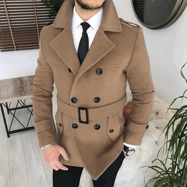 Men's Vintage Lapel Double Breasted Belted Trench Coat 39235809M