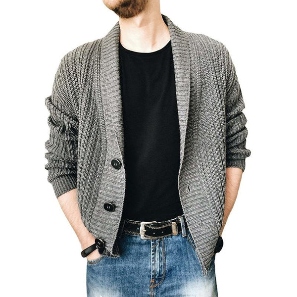 Men's Casual Lapel Button Long Sleeve Knit Cardigan 50970030M