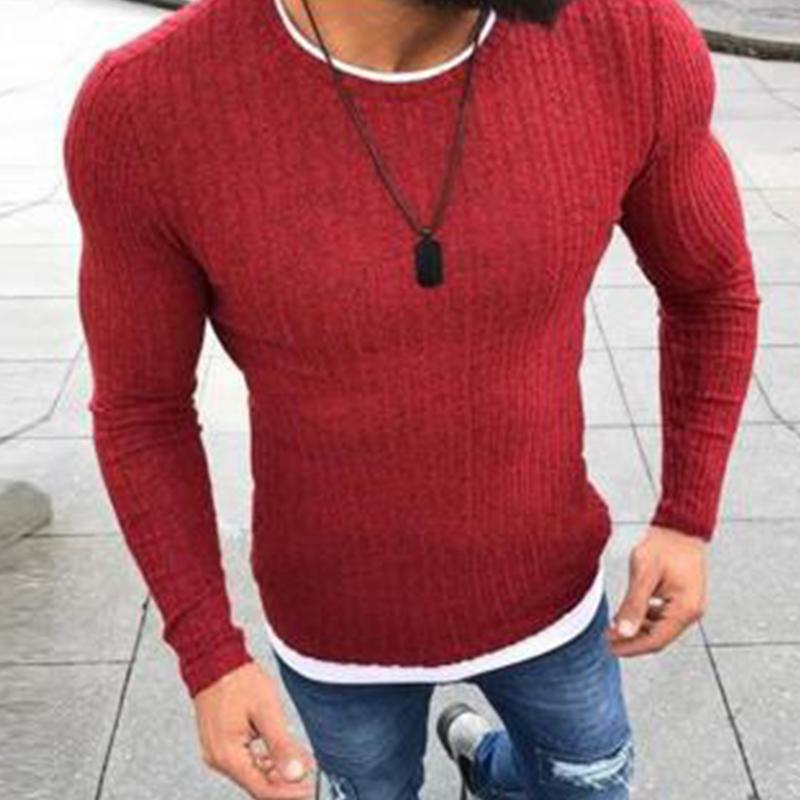 Men's Casual Round Neck Stitching Long Sleeve T-Shirt 19255758M