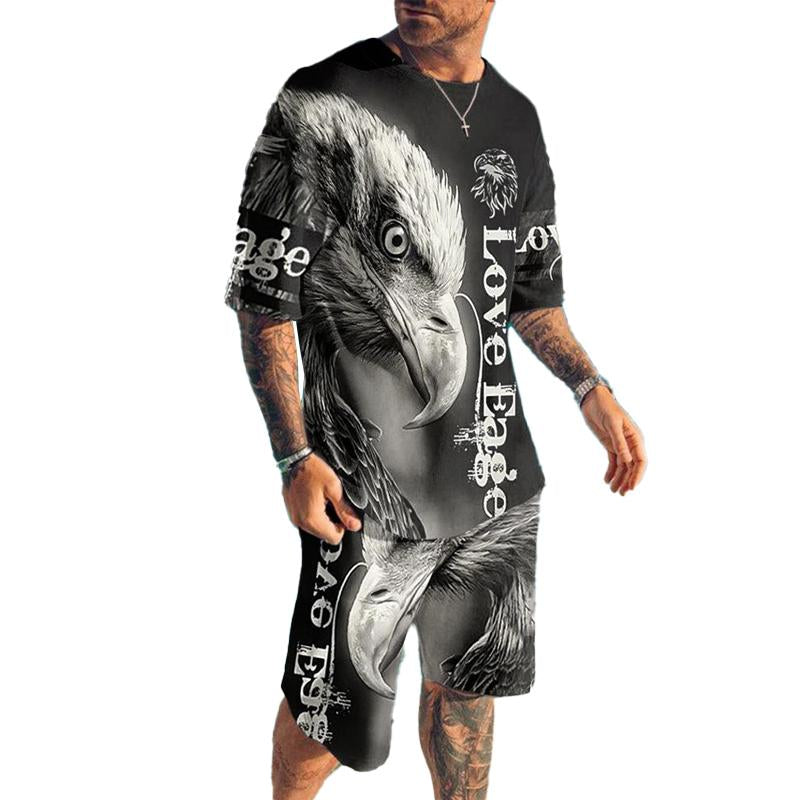 Men's Casual Sports Print Short Sleeve Two-Piece Set 08316371X