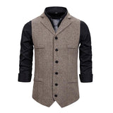 Men's Vintage Lapel Herringbone Single Breasted Vest 05741062M