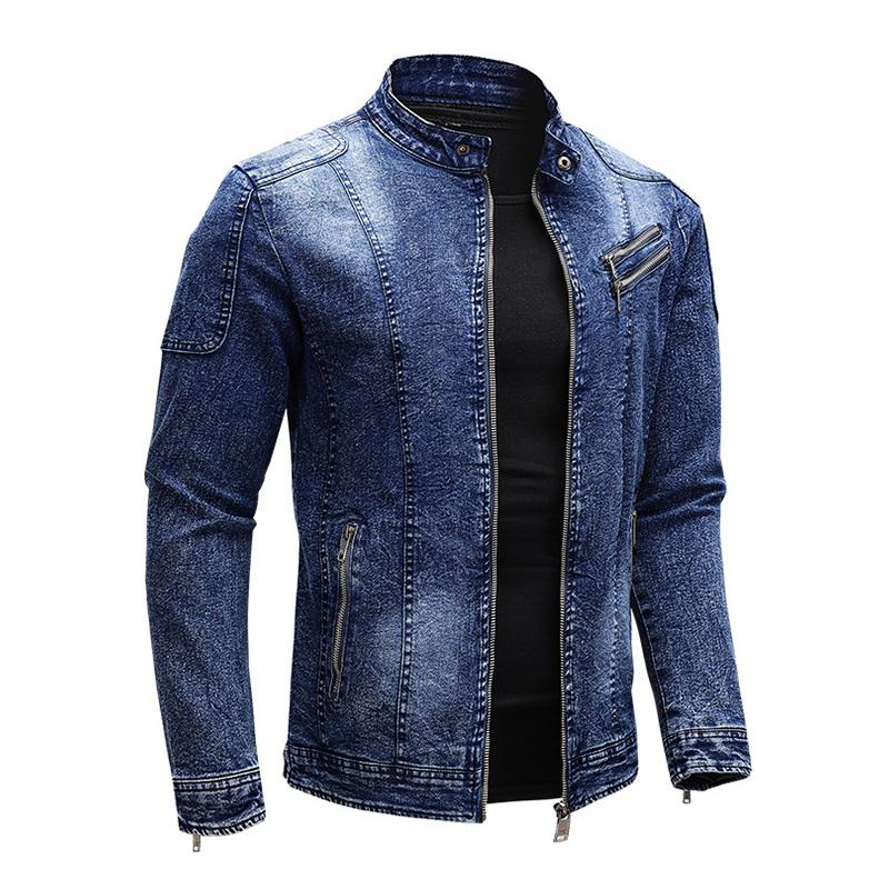 Men's Vintage Stand Collar Zipper Slim Denim Jacket 67794950M