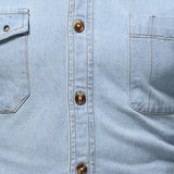 Men's Casual Washed Cotton Pocket Long Sleeve Denim Shirt 69658860M