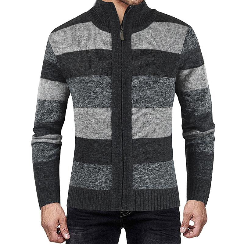 Men's Colorblock Stand Collar Cardigan Knit Jacket 13151620X