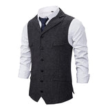 Men's Vintage Lapel Herringbone Single Breasted Vest 05741062M