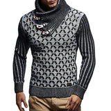 Men's Leather Button Turtleneck Knit Pullover Sweater 92872759X