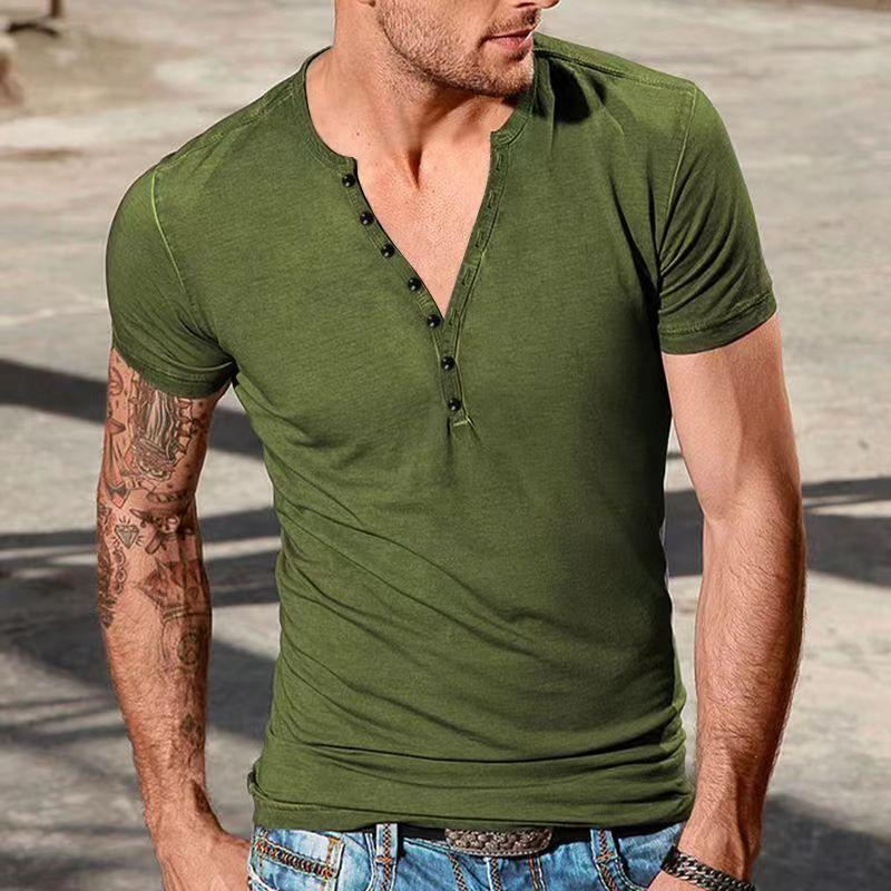 Men's Henley Crew Neck Short Sleeve Henley T-shirt 66405442X