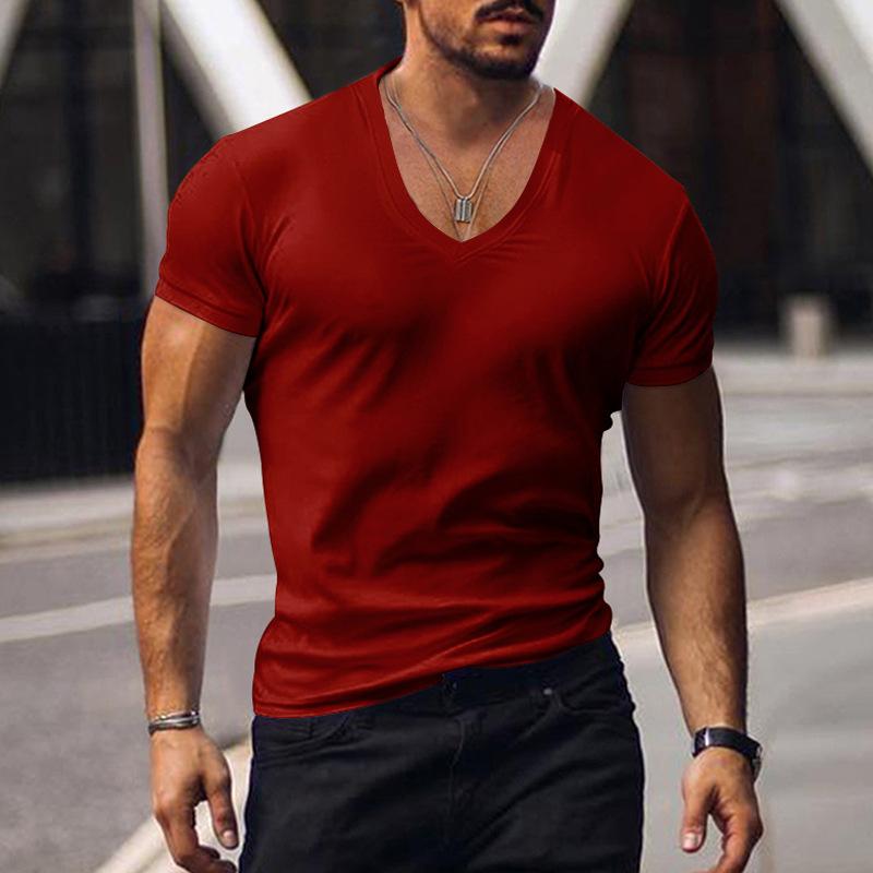 Men's Casual V Neck Solid Color Basic Short Sleeved T-shirt 53194486M