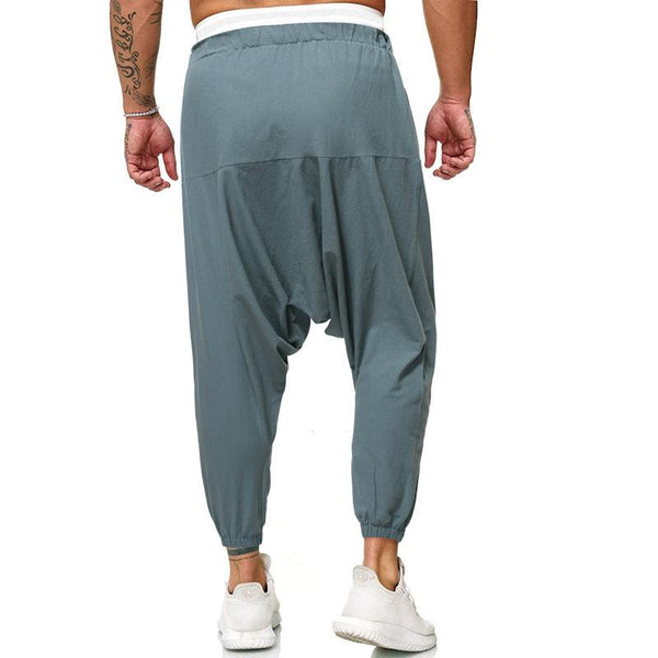 Men's Loose Cotton Linen Solid Color Pants 64239475Y
