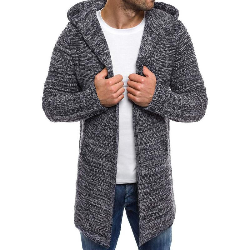 Men's Hooded Mid-length Knitted Cardigan Jacket 91738544X