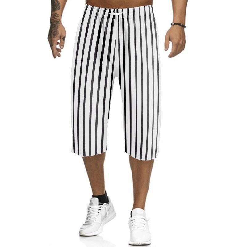 Men's Casual Summer Striped Print Loose Sports Straight Pants 69083318M