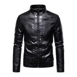 Men's Vintage Slim Stand Collar Panel Leather Biker Jacket 91771623M
