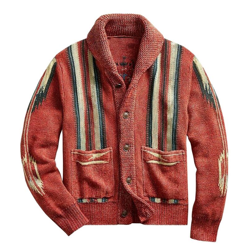 【Expédition 24 heures】Cardigan en tricot à manches longues à revers jacquard vintage pour hommes 51482095M