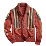 Men's Vintage Jacquard Lapel Long Sleeve Knit Cardigan 51482095M
