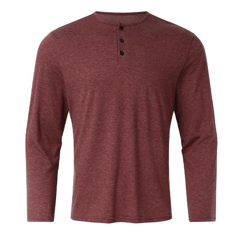 Men's Round Neck Long Sleeve Solid Color Henley Shirt 80917388X