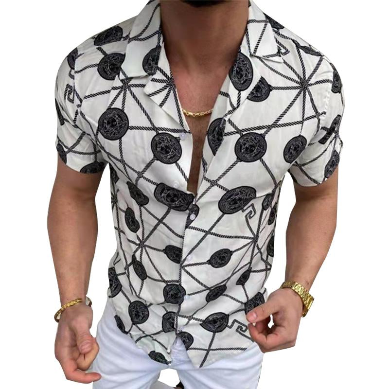 Men's Casual Vintage Print Short Sleeve Shirt 59626676Y