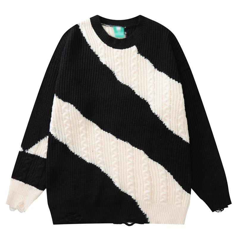 Men's Casual Round Neck Contrast Color Long Sleeve Knitted Sweater 01064485M