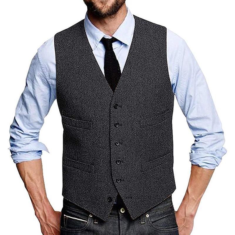 Men's Vintage Herringbone Single Breasted Suit Vest 99735900M