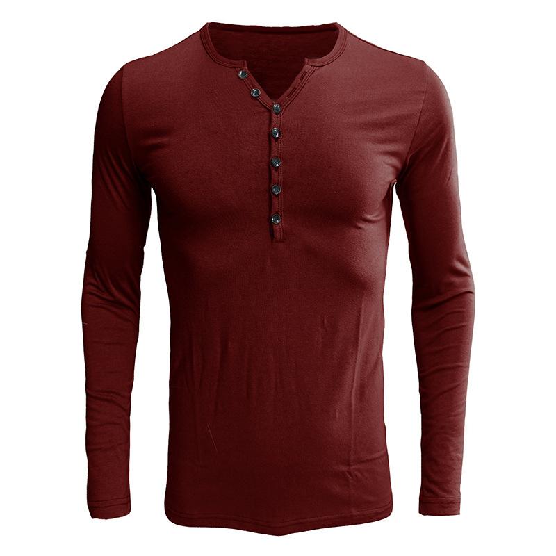 Men's Long Sleeve Solid Color Henley Shirt 70774605X