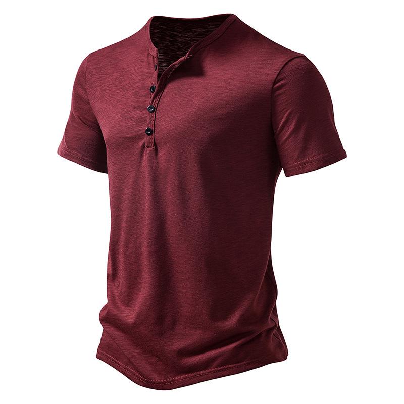 Men's Slub Cotton Henley Collar Short Sleeve T-shirt 84671002Z