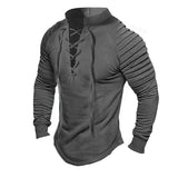 Men's Vintage Tie Pullover Pleated Long Sleeve T-Shirt 14170154X