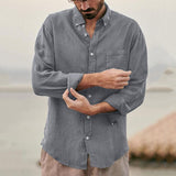 Men's Solid Color Casual Lapel Loose Long Sleeve Shirt 98780869M