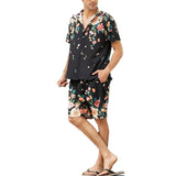 Men's Beach Rose Print Short Sleeve Shirt Set 23337087X