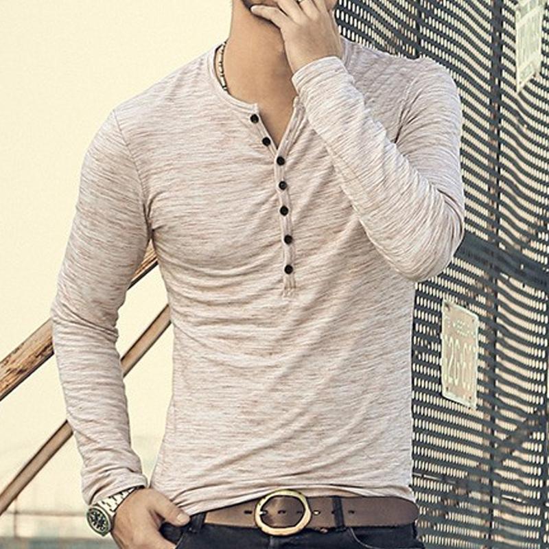 Men's Round Neck Solid Color Henley Shirt 57251524X