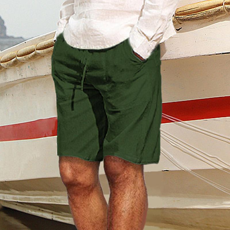 Men's Casual Solid Color Cotton And Linen Shorts 04767550Y