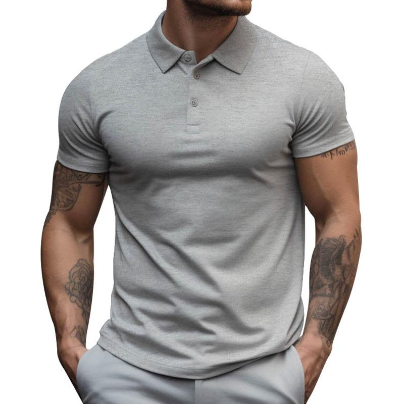 Men's Solid Slim Lapel Short Sleeve Casual Polo Shirt 22236281Z